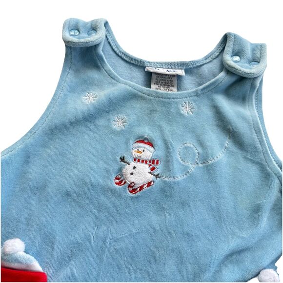 Vtg Le Top Romper Velour Blue Snowman 3D Pockets Xmas Christmas Winter Sz 12M - Picture 7 of 8